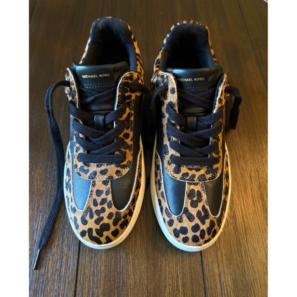 Michael Kors Womens Leopard Calf Hair Leather Sneakers Black Brown LS24F 8.5M